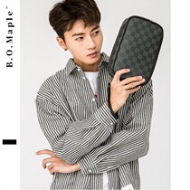 BOMaple business men handbag horizontal plaid pattern clutch bag trend leather street mobile phone Bag Men