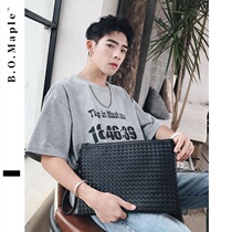 BOMaple New Korean version Mens fashion Artisanal Woven Tide Men Bag Envelope Hands grab bag Handbag File Package