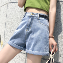 High waist denim shorts Womens 2021 summer thin section wide leg plus size fat mm hot pants Loose thin a-line pants