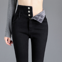 women's high waist fleece jeans new 2022 autumn winter slim black skinny pencil pants