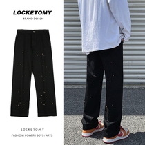 Jeans mens straight loose Joker style male summer Korean trend wide legs casual trousers mens spring and autumn