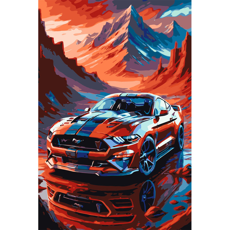 红色福特野马谢尔比GT500数字油画DIY填充汽车手工画挂画填色手绘
