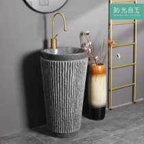 Sunshine jade marble round column basin Natural stone Retro light luxury outdoor garden bathroom sink