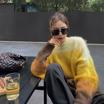 2020 New autumn and winter retro port Wind sets Lazy Wind Imitation mink Loose Collage Sweater Women Loose Wear