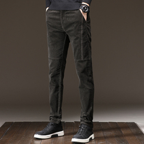 Chao brand autumn and winter corduroy casual pants mens slim straight small feet Korean trend plus velvet thick pants