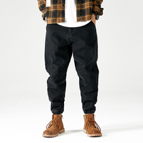 Tide cards 2022 Spring and autumn jeans Mens loose trends 100 hitch a small foot big code Closeted Bunch-footed Harun pants workwear pants