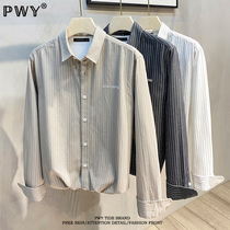 Tide Card Striped Long Sleeve Shirt Male Spring New Trend Advanced Senses Casual Mens Clothing Loose Embroidery Lining Clothing