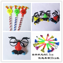 Smiley face blowing dragon toy children blowing horn and whistle Clown birthday party to add to the fun blowing beard and staring