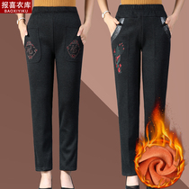 Middle-aged winter casual pants warm pants old lady trousers plus thicker mom loose waist pants