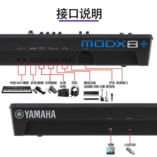 Yamaha MODX6+/7+/8+ ເຄື່ອງສັງເຄາະອີເລັກໂທຣນິກ ຍົກລະດັບການເຮັດວຽກແບບມືອາຊີບ ແປ້ນພິມ 88-key heavy hammer moxf