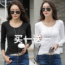 Pure-colored round-clothes women in the autumn and autumn new 2022 spring and autumn new black inner-take-shirt shirt women