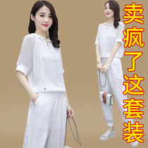 Sportswear suit womens spring 2021 new trendy brand fashion loose casual foreign Style Summer Ice Silk two-piece set