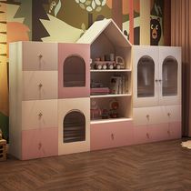 Childrens wardrobe girl solid wood bookshelf floor to ceiling bedroom storage cabinet simple locker small multi-functional combination cabinet