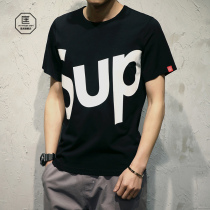 Summer sup letter printing short-sleeved T-shirt mens fat plus size fat tide brand half-sleeved top Korean trend