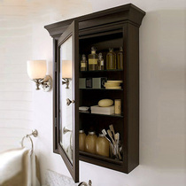 American solid wood bathroom mirror cabinet Bathroom mirror locker Bathroom hanging wall hanging mirror box