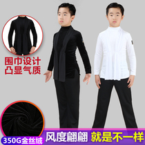 Professional boy Latin dance dress children autumn and winter Golden Velvet dance practice uniform black and white boy dance costume
