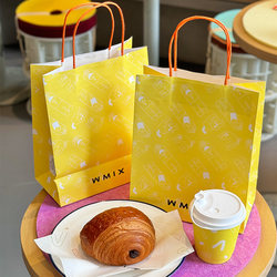 Internet celebrity bakery shop bread packaging bag coffee shop kraft paper handbag takeaway packaging bag custom printed logo