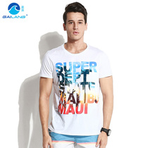 Cover waves cotton round neck T-shirt short sleeve mens beach holiday sports loose letter print fashion base shirt