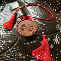 Ancient wind press waist hanging neck retro Chinese style portable mirror green sandalwood wedding gift dowry portable small mirror