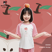 Small black Tootto Tony girl Home Residence Short Sleeve Suit Children Little Girl Summer Korean Version Air Conditioning Dress