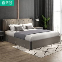 Nordic modern simple double bed bedroom high box storage bed 1 5 1 8 meters Wedding bed board type with pumped tatami