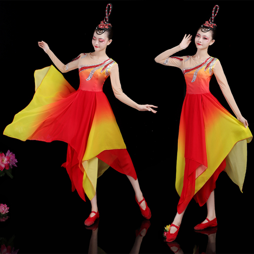 Chinese folk dance costumes for women Modern dance costume fashion square dance dress suit my and my motherland Dance Costume