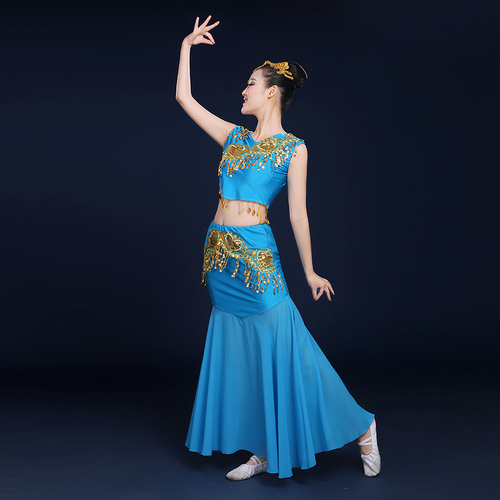 Chinese folk dance costumes for women Dai Dance Costume female Yunnan minority style Peacock Dance slim fishtail skirt performance dress for adults