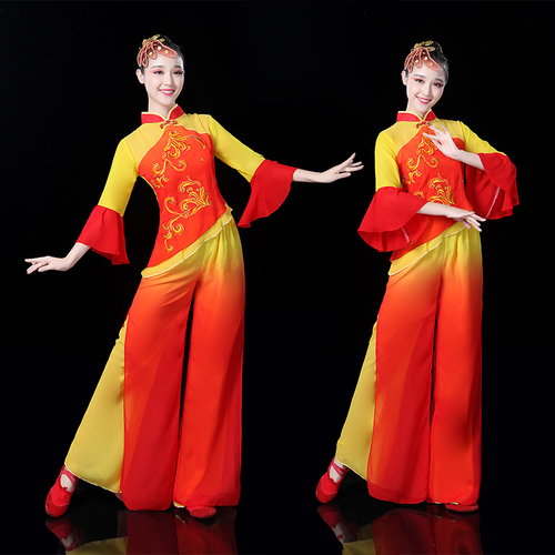 Chinese folk dance costumes for women Yangko costume spring and summer ethnic square dance suit modern Fan Dance Costume performance Dress Female