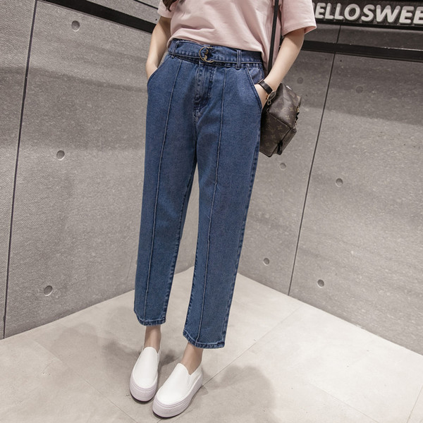 new style double breasted high waist loose slim jeans Haren pants
