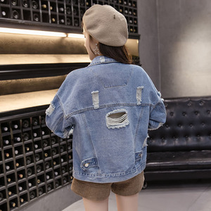 Shredded denim jacket female loose wild jacket cardigan shirt tide