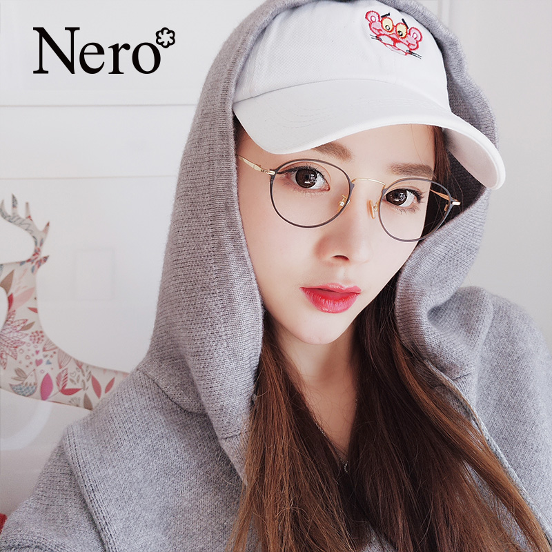 纯钛超轻韩版潮眼镜框女金丝边圆脸近视眼镜女配平光镜近视镜框架