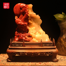 Boutique return to Fujian Shoushan Shuangpai Color Red and White Furong Landscape Theme Home Office Decoration Ornaments