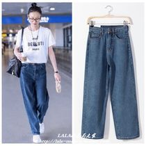 Liu Wen the same high waist dark blue wide leg pants 2019 autumn and winter new loose hanging straight trousers womens mop pants