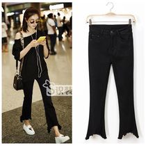 Mr love Jiang Shuying the same pants jeans high waist thin black nine-point jeans womens micro-la pants winter