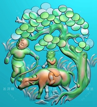 TZ390 Youngboy Riding Bull kid to put cows and beef cattle to blow flute and beef fine sculptures in relief of jade sculptures