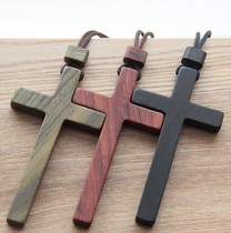 Sandalwood ebony necklace cross solid wood necklace large mens and women pendant JDJ craft solid wood