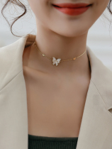 White butterfly temperament sterling silver necklace 2020 New Tide network red choker female French senior sense light luxury neck chain
