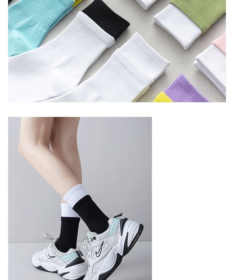 袜子女ins潮假两件中筒袜韩国日系春秋百搭两层纯棉运动长袜秋冬