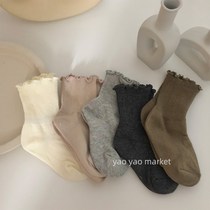 Children pile socks lace children girl cotton wood ear edge foreign style Korean version of thin autumn and winter net red princess high tube