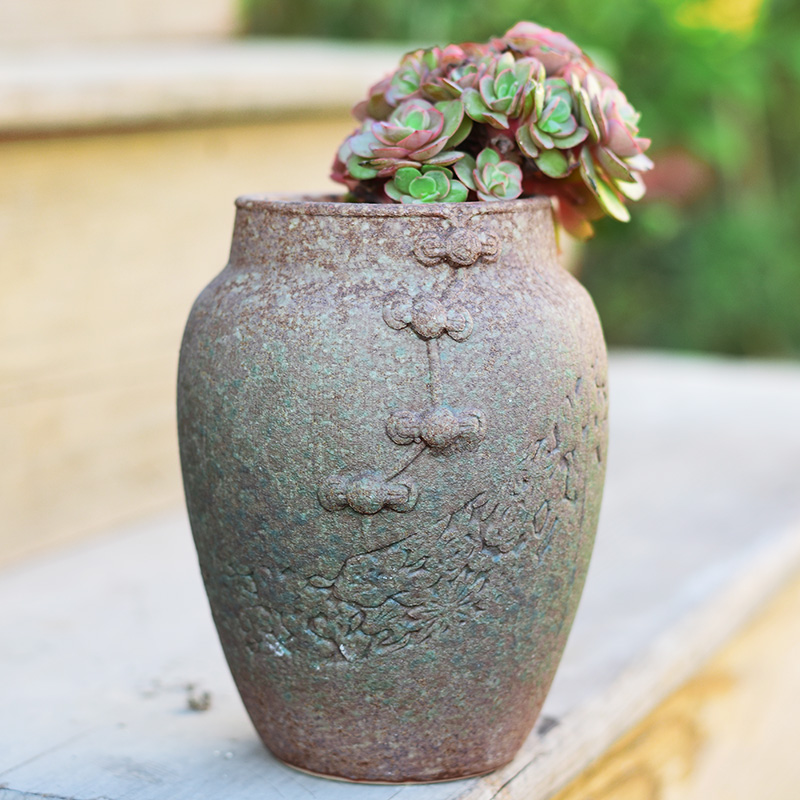 Meaty plant pot large ceramic clearance coarse pottery breathable creative POTS household retro mage old running the basin