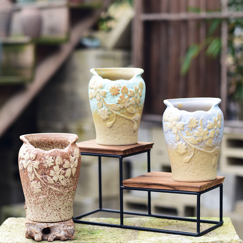 Combination clearance ceramic pot creative move -raise fleshy flower pot home thick clay fleshy small potted the plants