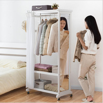 DICAHOME Nordic solid wood universal wheel floor-to-ceiling coat rack with full body dress hanger dressing mirror integrated