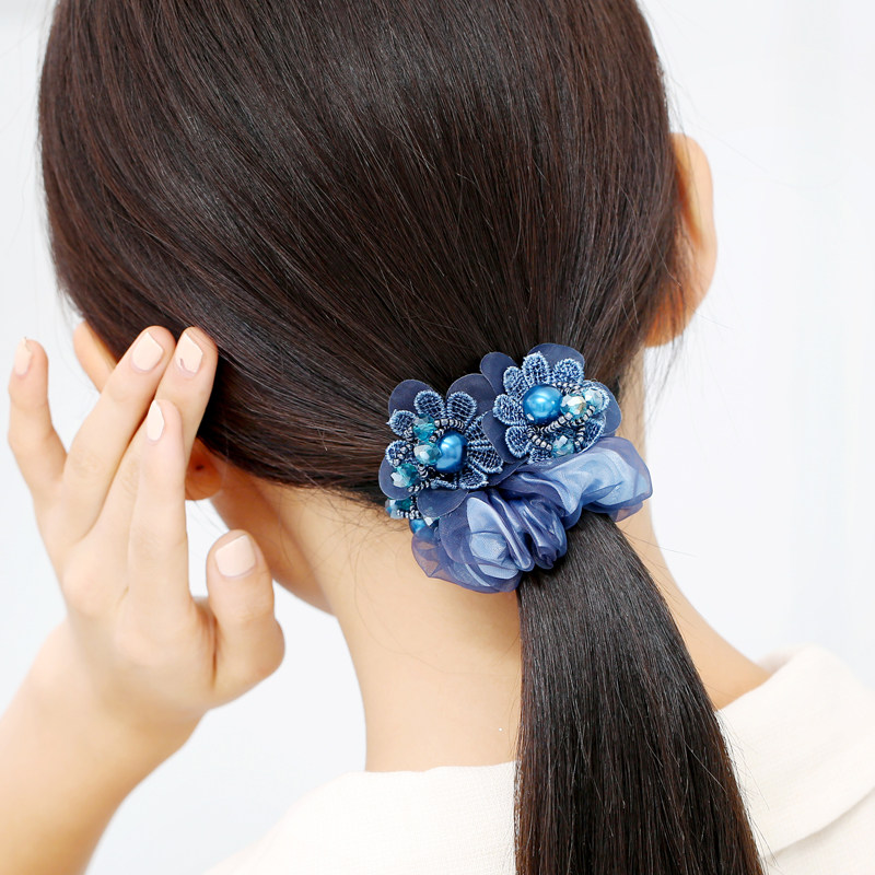 韩国布艺绢纱头花饰品成人扎马尾发绳发圈女士百搭淑女盘发扎头花