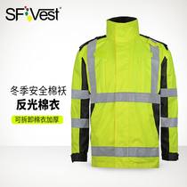 SFVest Reflective cotton coat jacket Winter safety quilted jacket thickened work clothing High-speed road traffic coat for men