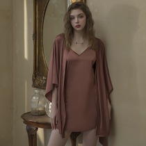Vivi sexy pajamas female silk nightgown bride wedding morning gown silk bathrobe two-piece housecoat nightdress