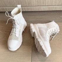 White Locomotive Boots Thick bottom Martin boots Women Summer thin Breathable Mesh Red Short Boots Children 100 lapped mesh boots hollowed-out boots