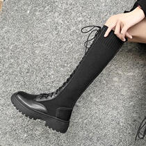 Long boot female 2021 new knight boots female midcylinder boot female winter plus suede small inside heightening smoke pipe boots woman