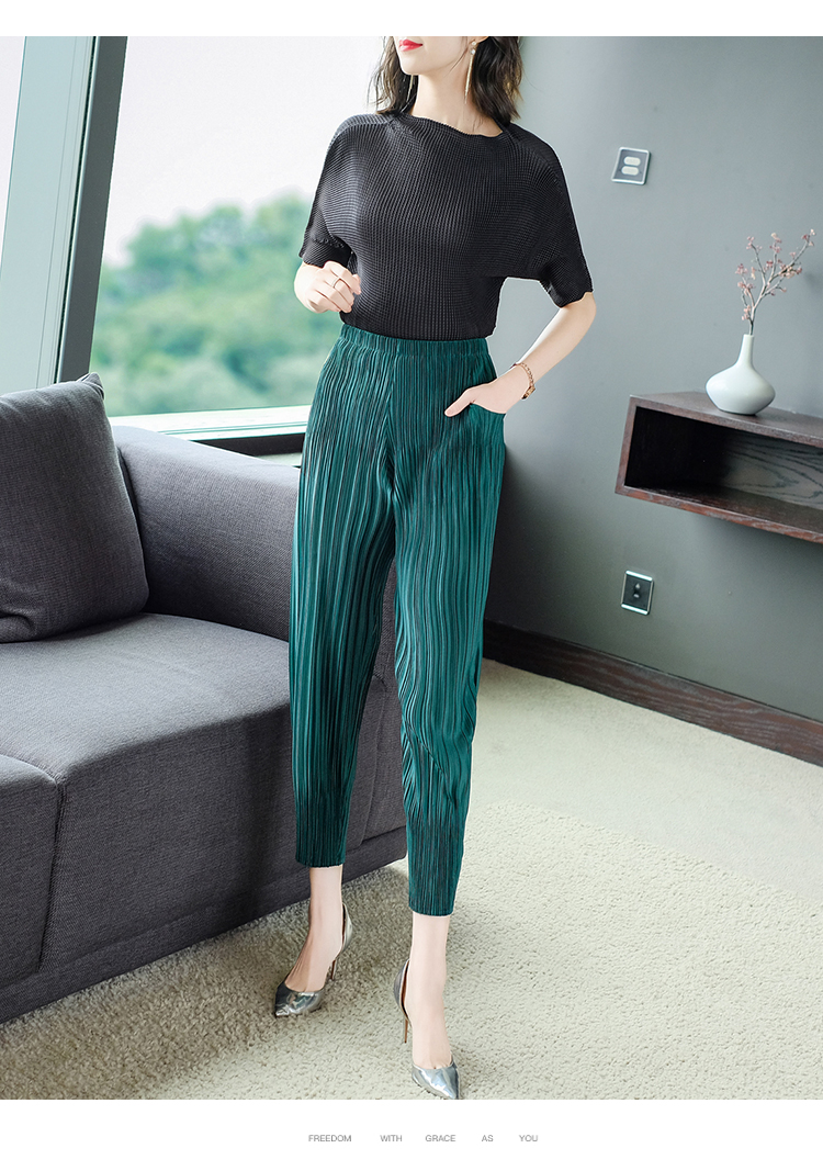 三宅褶皱裤一生春夏新款百褶萝卜裤女宽松哈伦裤子纯色小脚灯笼裤