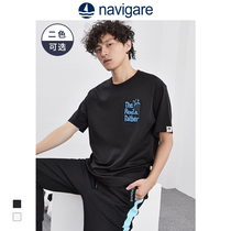 Navigare Italian small sailboat male short-sleeved round T-shirt new cotton  ⁇ shirt top in summer 2022