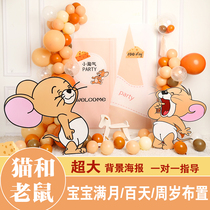 Baby Full Moon 100 days 100 days one-year birthday decoration scene arranged Jerry Mouse custom balloon background wall